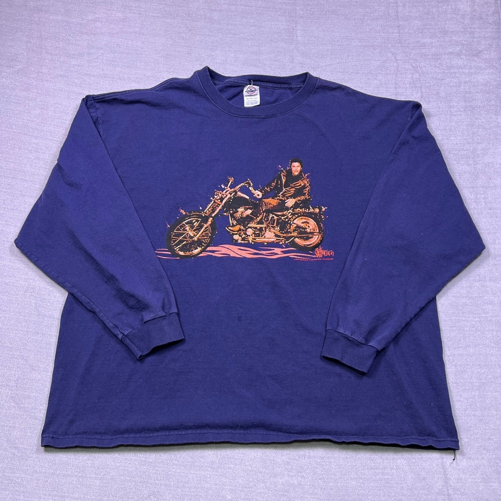 Elvis Presley Motorcycle Long Sleeve Flames Delta Magnum Weight T Shirt Mens 2XL